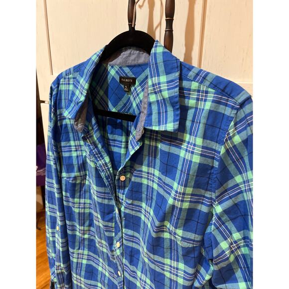 Talbots Womens Shirt Size XL Blue Plaid 100% Cotton Cabincore Comfortable Basic - Picture 2 of 7